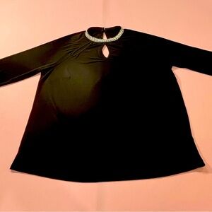 Stylish Black Blouse with Cutout Detail. NWOT. Rhinestones. Neckline.